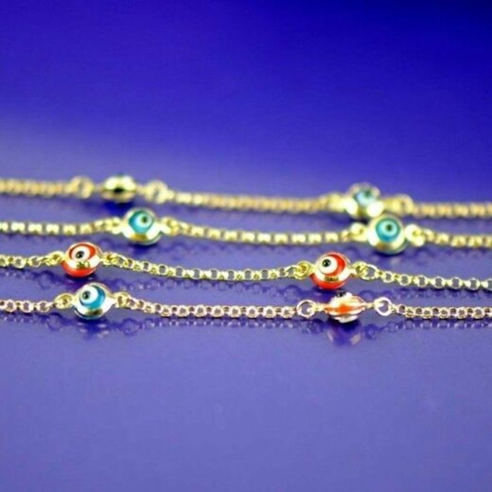 Solid 14k Yellow Gold Evil Eye Bracelet - image 4